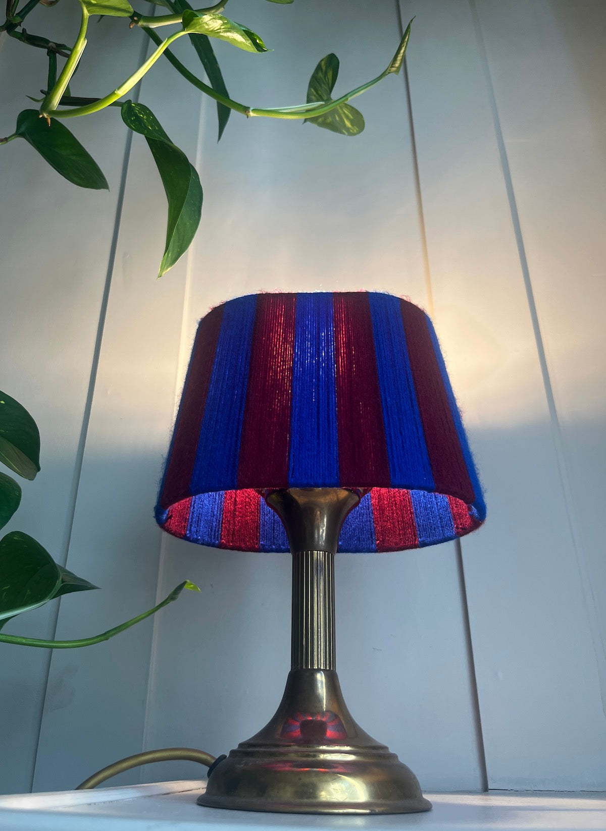 Cobalt & Mulberry Mini Oval Striped Yarn Lampshade